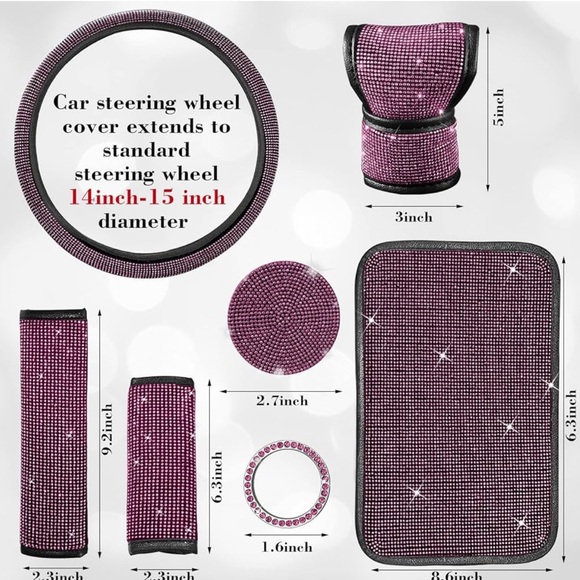 10 Pc Pink Rhinestone Car Accessory Set - Picture 3 of 4